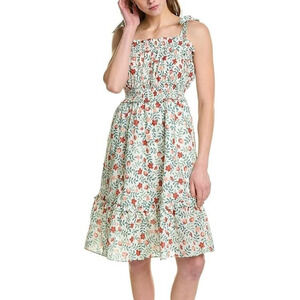 DRAPER JAMES Taylor Smocked Ruffle Cotton Blend Sundress Size Large Strawberry